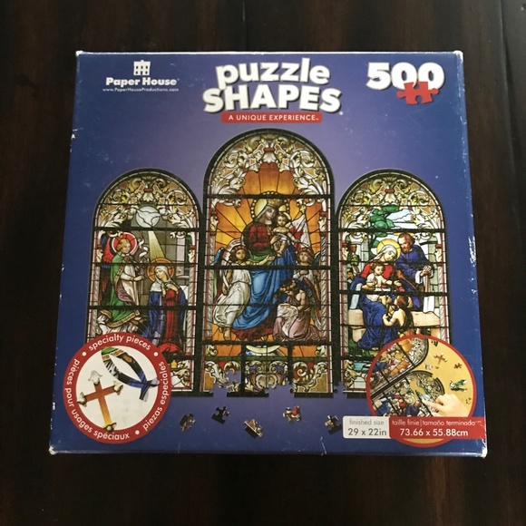 Paper House Puzzle Shapes 500 Piece Stained Glass Church Windows - Picture 4 of 7